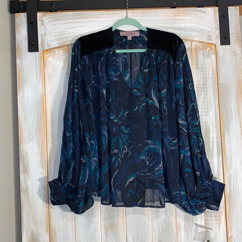 Nicole Richie Collection Wavy Blue Poncho Blouse